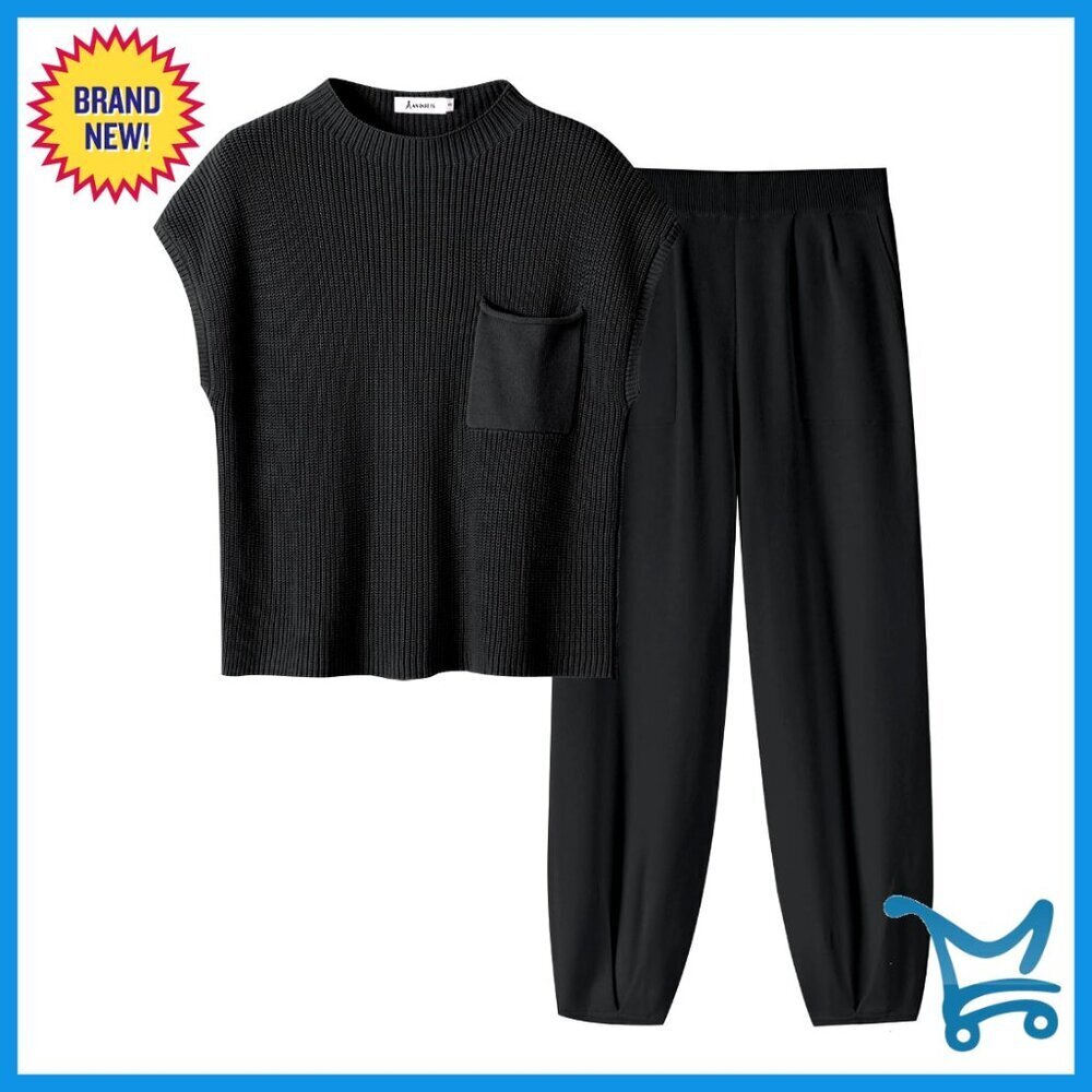 Two Piece Lounge Set Knit Crop Top Wide Leg Pants Y2K Chic Travel Outfit